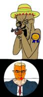 2soyjaks assassination beaner blond blue_eyes brown_skin clothes comic crosshair cry crying donald_trump gun hair hispanic latino mexico mustache orange_skin sight sniper sombrero soyjak subvariant:muscular_chud suit suit_and_tie thomas_matthew_crooks trend:aryan united_states variant:chudjak variant:cryboy_soyjak // 765x1712 // 379.9KB