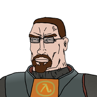 armor black_mesa brown_hair closed_mouth facial_hair glasses goatee gordon_freeman green_eyes hair half-life hev_suit logo looking_to_the_left serious subvariant:perceptive_chud transparent_background valve variant:chudjak video_game // 799x799 // 86.6KB