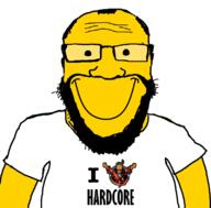 balding beard clothes glasses hair heart i_love rave smile smiley_face soyjak subvariant:science_lover text thunderdome tshirt variant:markiplier_soyjak yellow_skin // 800x789 // 102.3KB