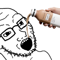 arm bottle drinking drinking_soylent glasses hand holding_bottle holding_object holding_soylent open_mouth plastic_bottle soy soyjak soylent soylent_(cacao) soylent_bottle stubble variant:soyak // 1159x665 // 230.7KB