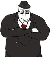 blart cigar closed_mouth clothes crossed_arms fedora glasses hat mafia raised_eyebrow smoke smoking smug soyjak stubble suit suit_and_tie variant:blartjak // 752x843 // 47.6KB