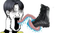 anime boot bootlicker clothes ear glasses hair open_mouth soyjak stretched_mouth stubble suit tongue umineko ushiromiya_george variant:soyak // 978x576 // 393.1KB