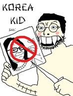 asian blue_eyes blush closed_mouth eyes_like_the_o-o-cean female feminist full_body glasses hair half_open_mouth hand holding_object korean meta:tagme pinching scar sign smug south_korea soyjak stubble teeth variant:cobson variant:soygirl variant:soykio_kid variant:unknown white_skin // 989x1293 // 184.9KB