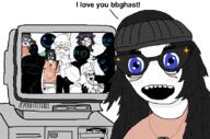 B_B_GHAST_(namefag) beanie blue_eyes brown_shirt computer cute cute_girl girl glasses hair soy soylent soylent_(cacao) soytans_wife the_master_of_stuff variant:soytan wedding wholesome woman // 843x559 // 134.9KB