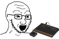 artist:conservativewaluigi atari atari_2600 beard glasses open_mouth soyjak variant:soyak video_game // 1200x800 // 195.6KB