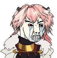 anime astolfo bloodshot_eyes clenched_teeth clothes crying femboy hair pink_hair soyjak variant:chudjak white_skin // 1024x1050 // 71.9KB