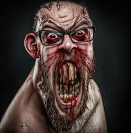 ai_art blood bloodshot_eyes clenched_teeth cracked_teeth ear glasses grok meta:ai_generated nosebleed realistic subvariant:feralrage variant:feraljak vein yellow_teeth // 1008x1024 // 318.9KB