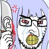 anger_mark angry bloodshot_eyes clenched_teeth crying ear ear_removal jewish_nose long_hair teeth variant:cryboy_soyjak yellow_teeth // 600x600 // 117.0KB