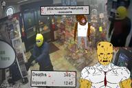 blood bloodshot_eyes gape gun hanging mask noctulian_freakybob(mass_shooter) rope sleeveless_shirt spongebob_squarepants statistics subvariant:muscular_chud text variant:bernd variant:chudjak watch yellow_teeth // 1200x800 // 1002.0KB