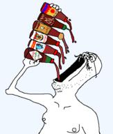 arm bottle drinking food glasses hand holding_object hot_sauce mustache open_mouth soyjak stubble variant:6soylent // 473x557 // 30.0KB