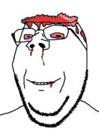 blood bloodshot_eyes closed_mouth glasses gore smile soyjak stubble subvariant:wholesome_soyjak variant:gapejak // 600x800 // 33.4KB