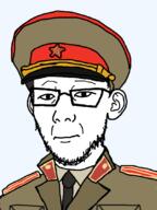 closed_mouth clothes collar_tabs communism ear glasses hair hammer_and_sickle hat kgb necktie soyjak stubble uniform variant:carterjak variant:kuzjak // 810x1080 // 175.2KB