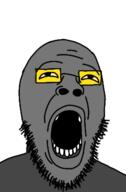 bald glasses grey_skin lips meltdown open_mouth soot soyjak_party teeth variant:wailjak yellow_eyes // 241x366 // 29.4KB
