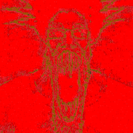 glasses hair open_mouth red schizo soyjak stretched_mouth stubble subvariant:schizojak variant:markiplier_soyjak // 300x458 // 76.5KB