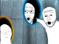 2soyjaks arm glasses hand mustache open_mouth pointing portal soyjak stubble variant:two_pointing_soyjaks video_game // 1081x811 // 687.1KB