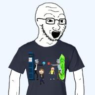 arm clothes doctor_who glasses open_mouth portal rick_and_morty soyjak stubble tshirt variant:soyak // 800x800 // 186.4KB