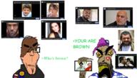 4soyjaks angry award beard black_shirt brown_hair brown_skin clothes comic_sans emo_hair glasses goatee google google_images green_eyes greentext hat holding_object hoodie imperator_(user) israel joel_(user) judaism kippah lebanon mustache norway open_mouth purple_hair quebec queen_of_hearts stubble subvariant:euroaryan tan_skin taqiyah text times_new_roman variant:markiplier_soyjak variant:parrotjak yellow_sclera yellow_teeth // 1954x1117 // 1.1MB