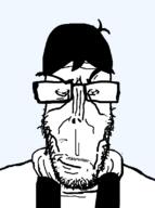 artist:crimsonvoidhydra1488 beard clothes glasses hair omori raised_eyebrow smug subvariant:euromutt sunny_(omori) variant:markiplier_soyjak // 593x797 // 18.2KB