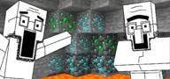 2soyjaks alternate cave clothes diamond emerald glasses large_eyebrows large_nose lava minecraft open_mouth soyjak steve_(minecraft) stubble unibrow variant:two_pointing_soyjaks video_game villager_(minecraft) // 1505x703 // 701.8KB