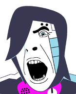 blue_eyes body eyebrows glasses hair mettaton_ex no_glasses open_mouth pink robot shaved soyjak transparent_background undertale variant:cobson // 721x889 // 19.1KB