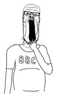 arm bbc clothes glasses hand mustache open_mouth soyjak stretched_mouth stubble tshirt variant:a24_slowburn_soyjak // 856x1351 // 134.2KB
