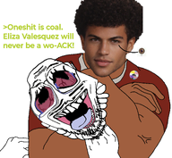 afro ai_but_not_completely_ai_doe brown_skin chad choke_hold closed_mouth curly_hair distorted eliza_velasques flag:non-binary_pride_flag flag:transgender_pride_flag glasses greentext irl jimbo_(namefag) meta:namefags muscular_male oneshot open_mouth series:chud's_hitman subnas:jimbochad subvariant:chudfaggot t17_eyes variant:bernd white_background // 1996x1844 // 1.1MB