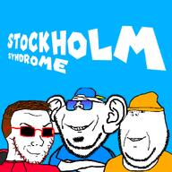 _yellow_shirt album_cover band beanie blue_shirt cap clothes fat foot full_body glasses hair hat music red_shirt series:Stockholm_Syndrome shades smile stockholm_syndrome_(soy_band) subvariant:michijak subvariant:party_soyak_ears text tinted_glasses variant:impish_soyak_ears variant:soyak // 1440x1440 // 197.0KB