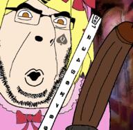 anime bbc clothes glasses hair hat lambdadelta merge nsfw open_mouth orange_eyes penis queen_of_spades ruler soyjak stubble tattoo thrembo umineko variant:56jak variant:cobson video_game witch yellow_hair // 854x834 // 524.4KB