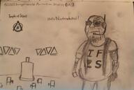 angry arm closed_mouth clothes glasses good_boy_quest hand heart i_love mustache redraw robot soyjak stubble text traditional_media tshirt variant:gapejak // 3772x2547 // 6.7MB