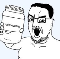 arm glasses hair hand holding_object ivermectin meds open_mouth soyjak stubble variant:chudjak // 365x362 // 19.6KB