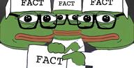 3_frogs amphibian closed_mouth fact fact_check frog glasses green_skin nas:pepe pepe_the_frog white_shirt