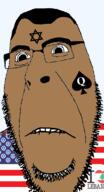 biting_lip brown_skin closed_mouth glasses hair lebanon queen_of_spades soyjak spade star_of_david stubble united_states variant:ronald // 415x769 // 103.0KB