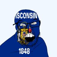 1848 angry animal badger cornucopia flag flag:wisconsin glasses hair looking_at_you mustache open_mouth soyjak state stubble teeth text transparent_background united_states variant:feraljak wisconsin // 1500x1500 // 286.4KB