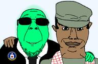 2soyjaks badge brown_skin cambodia cap central_intelligence_agency chud_troon_alliance clothes ear eyebrows glasses glowie glowing hair hand hat hugging kampuchea khmer_rouge lips looking_at_you military military_uniform necktie no_glasses nose scarf series:trios_&_duos smile stubble subvariant:chudjak_front suit teeth tinted_glasses transparent_background variant:bernd variant:chudjak wrinkles // 834x541 // 74.5KB