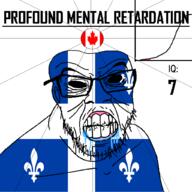 angry bald black_eyes black_hole black_sclera canada clenched_teeth closed_mouth country cracked_teeth drool ear flag flag:canada flag:quebec glasses iq iq_bell_curve mustache nightmare_fuel no_pupils profound_mental_retardation quebec retard soyjak stubble text variant:feraljak wrinkles // 1024x1024 // 63.3KB