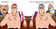 5soyjaks blue_eyes brown_skin christianity cigarette clothes countrywar croatia crooked_teeth cross flag:croatia flag:russia flag:serbia flag:ukraine happy_merchant hat holding_object muscles muscular_male open_mouth orthodox_cross plunger poland russia serbia smile smirk subvariant:euromutt subvariant:wikiswede ukraine variant:cobson variant:impish_soyak_ears variant:markiplier_soyjak yellow_skin // 1280x658 // 803.5KB