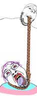 2soyjaks bloodshot_eyes crying flag glasses hair hanging mustache open_mouth purple_hair rope smile soyjak stubble suicide tongue tranny variant:bernd variant:gapejak yellow_teeth // 795x2068 // 860.5KB