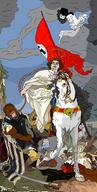 animal arm armor art bird black_skin bloodshot_eyes brown_hair classical_art_parody crying flag full_body glasses hair halo hand hanging holding_flag holding_object horse horseback_riding leg mustache nazism open_mouth redraw rope saint_james_matamoros smug soyjak stubble swastika sword variant:bernd variant:chudjak white_skin wing // 1206x2390 // 335.7KB