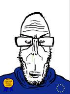 angry beard crying european european_union flag flag:european_union glasses mutt red_eyes star_(symbol) subvariant:euromutt sweater variant:markiplier_soyjak white_skin // 594x797 // 37.3KB