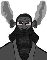 angry ashurbanipal assyria assyrian beard closed_mouth ear glasses head_steam ogre_ears red_eyes statue stretched_chin variant:markiplier_soyjak // 816x1030 // 80.6KB