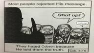 beard bible chick_tracts clothes comic galatians_(bible) galatians_4:16 glasses hand jesus sage silhouette soyjak speech_bubble stubble text variant:cobson // 800x450 // 400.0KB