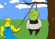 crying despicable_me goggles green_skin hanging minion ogre overalls shrek sun tree variant:chudjak variant:meximutt yellow_skin // 2098x1496 // 127.5KB