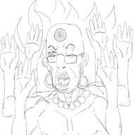 arm earring fangs fudo_myoo glasses hand multiple_arms open_mouth soyjak stubble variant:unknown wink // 1331x1331 // 473.8KB