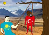 asian brown_skin country countrywar flag flag:kazakhstan flag:turkiye full_body glasses hanging holding_object irl irl_background kazakhstan meta:tagme mountain muscles open_mouth rope smile tongue tree turkiye variant:bernd variant:chudjak variant:soyak yellow_skin // 2100x1500 // 1.9MB
