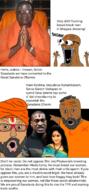 3soyjaks africa arm bbc beard bindi clothes excited eyes_popping george_floyd glasses hair hand hat hindu hinduism india indian open_mouth pointing soyjak stubble subvariant:waow swastika text tongue turban variant:soyak variant:two_pointing_soyjaks // 1125x2436 // 1.8MB