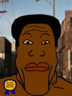 afro award big_lips black_skin blurred_background clean_shaven closed_mouth dark_hair front_facing ghetto nigger soyjak subvariant:neutralplier variant:markiplier_soyjak yellow_eyes // 600x800 // 198.1KB
