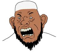 angry bald beard black_eyes brown_skin clothes ear hat muslims muzzie open_mouth sandnigger shitskin soyjak subvariant:ukropson swarthy variant:cobson white_clothing yellow_teeth // 795x698 // 24.4KB