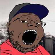 black_skin cap clothes ear fat glasses hat irl_background open_mouth soyjak stubble variant:gapejak // 900x900 // 393.1KB