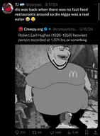 amerimutt fat lesotho mcdonalds robert_earl_hughes subvariant:impish_amerimutt subvariant:jartycuck subvariant:patrick trend:jartycuck twitter variant:chudjak variant:impish_soyak_ears x xitter // 1284x1745 // 370.5KB