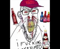 angry arabic_text blood bottle cap clenched_teeth clothes cracked_teeth drink ear glasses hand hat heart holding_bottle holding_object i_love nosebleed open_mouth soda soyjak stubble subvariant:feralrage text variant:feraljak vein vimto watermark yellow_teeth // 1080x887 // 94.9KB